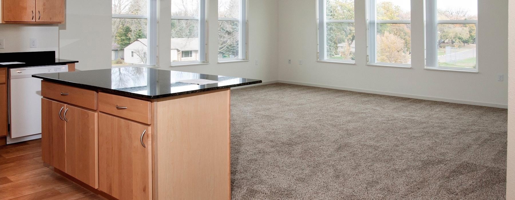 a kitchen with a marble floor